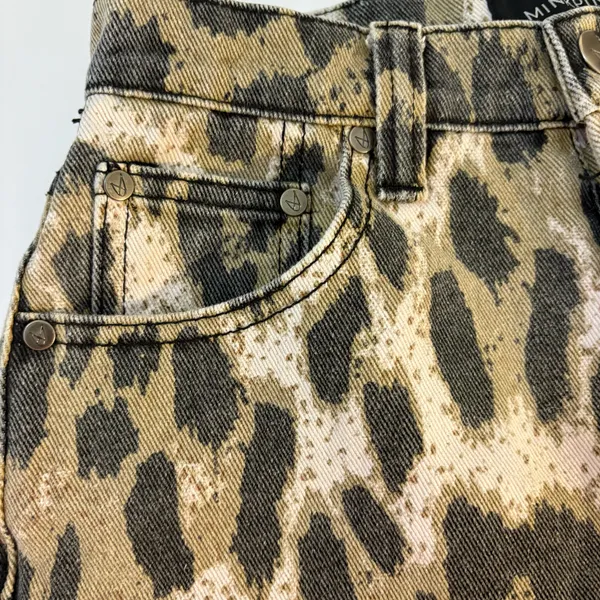 MinkPink Animal Instincts Leopard Print Shorts Wms XS Buttonfly Denim Distress - Image 3
