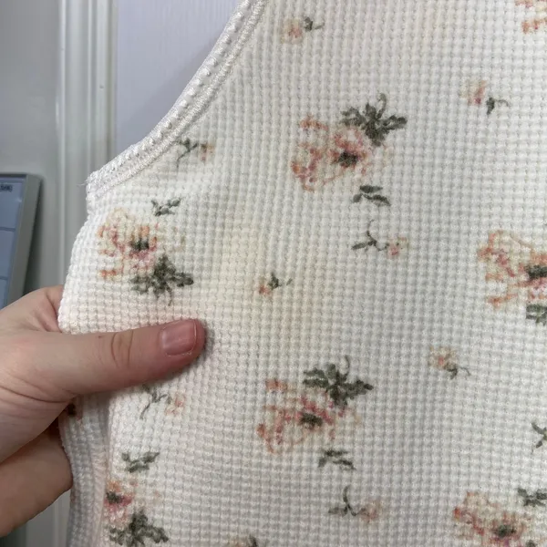 Vintage Victoria's Secret gold label cream floral waffle knit cotton button vest - Image 7