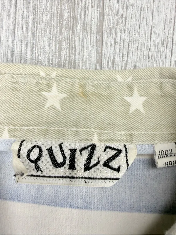Vintage quizz cotton sleeveless denim flag patriotic button front shirt large - Image 3