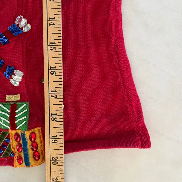 Chadwicks Red Snowman Sequin Beaded Ugly Christmas‎ Sweater Cardigan Womens M - Image 5