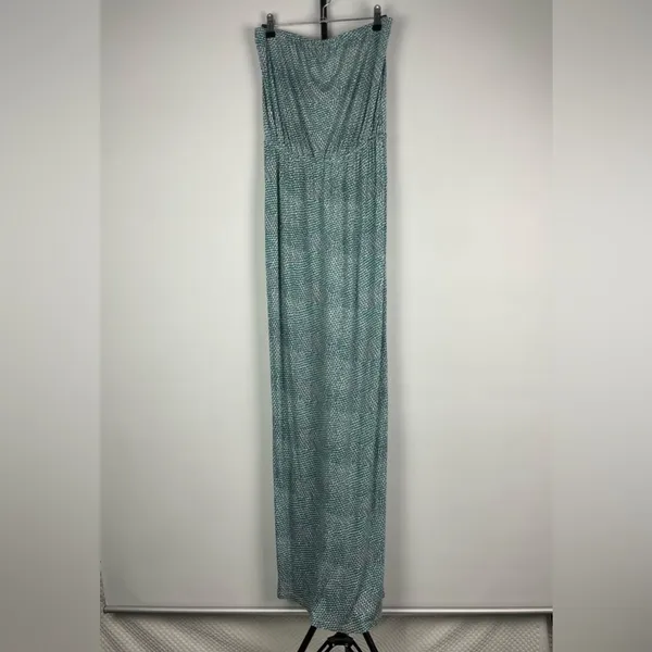 Joie Dalila Blue Green All Over Leaf Pattern Strapless Coastal Beach Maxi Dress‎ - Image 3