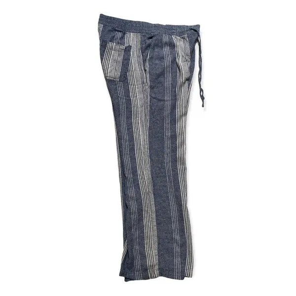 Old Navy White Blue Linen Blend loose striped pants Maritime Coastal Size: M - Image 2