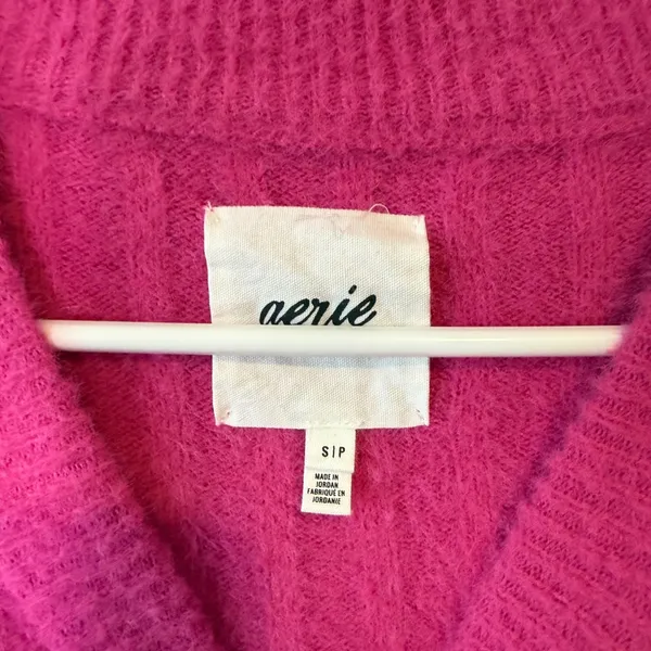 Aerie Womens Sweater S Pink Oversized Ribbed Knit Balloon Sleeve Slit Cuff - Image 2