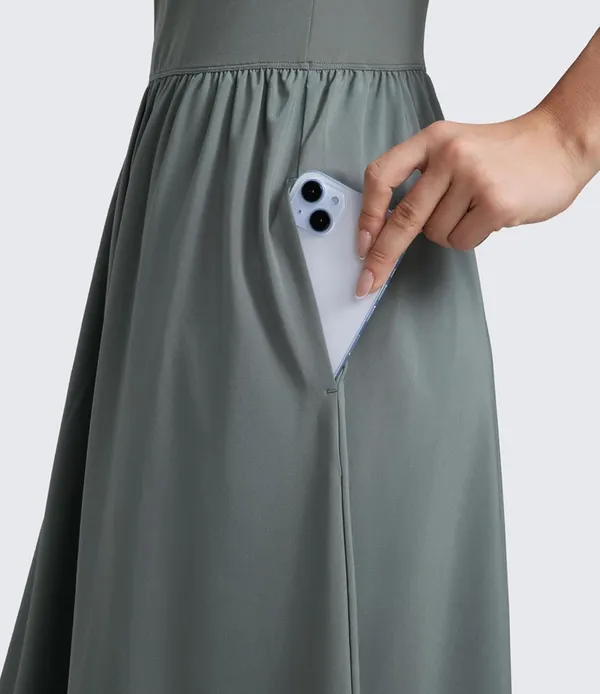 CRZ YOGA Square Neck Maxi Dress for Women - Flowy Sleeveless Padded Travel Casual Outfits with Side Pockets - Image 6