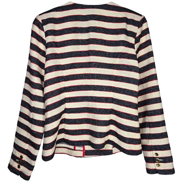 Cabi 5094 Cruise Striped Blazer Jacket 6‎ Navy Cream Red Gold Buttons - Image 3