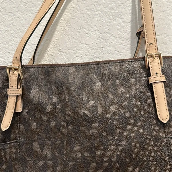 MICHAEL Michael Kors Brown Signature Coated‎ Leather Jet Set East West Tote - Image 6