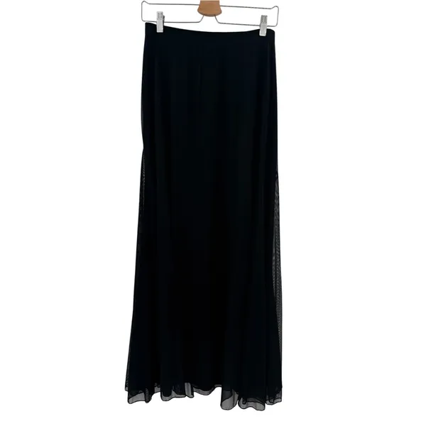 Tadashi Shoji Vintage 90s Sheer Mesh Overlay Formal Maxi Skirt Black Size Medium - Image 4