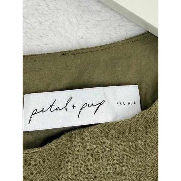 Petal + Pup‎ Womens Olive Green Gauze Wide Leg Sleeveless Jumpsuit Size L - Image 2