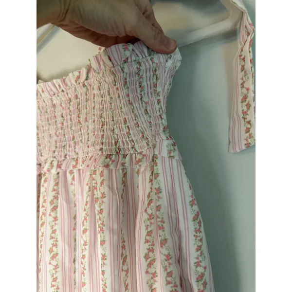 Baevely Tie-Shoulder Light Pink Floral Maxi Dress with Smocked Bodice Sz S NWT - Image 12