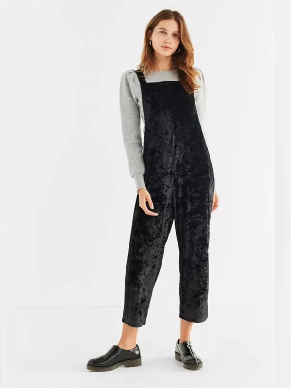 Urban Outfitters‎ Black Velvet Overall Jumpsuit Size Small Shapeless Overalls - Image 16