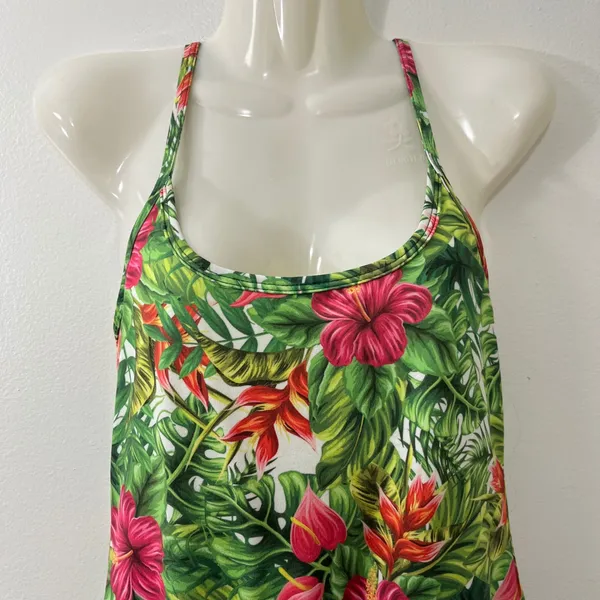 EVCR Tropical Floral Built In Shorts Athletic Active Tank Dress‎ Sz S Resort - Image 2