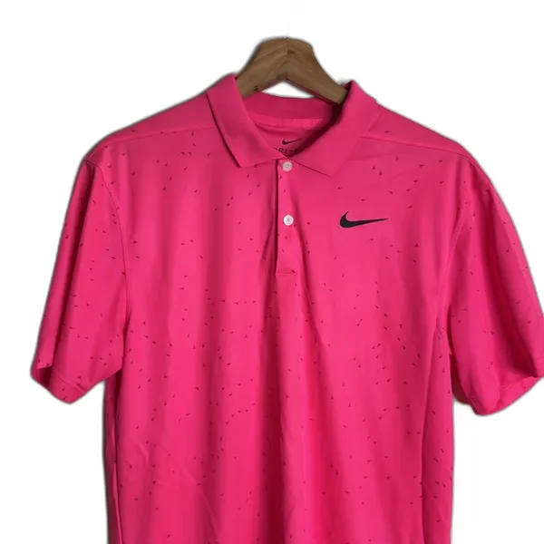 Nike dri fit ladies bright‎ pink with speckles athletic polo shirt size small - Image 2