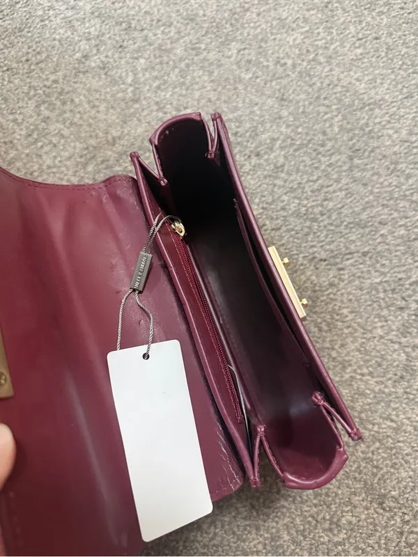Burgundy Charles & Keith Croc-Effect Boxy Chain Strap Bag - Image 6