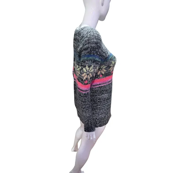 American Eagle‎ Outfitters Gray Fair Isle Snowflake Sweater S neon pink yellow - Image 5