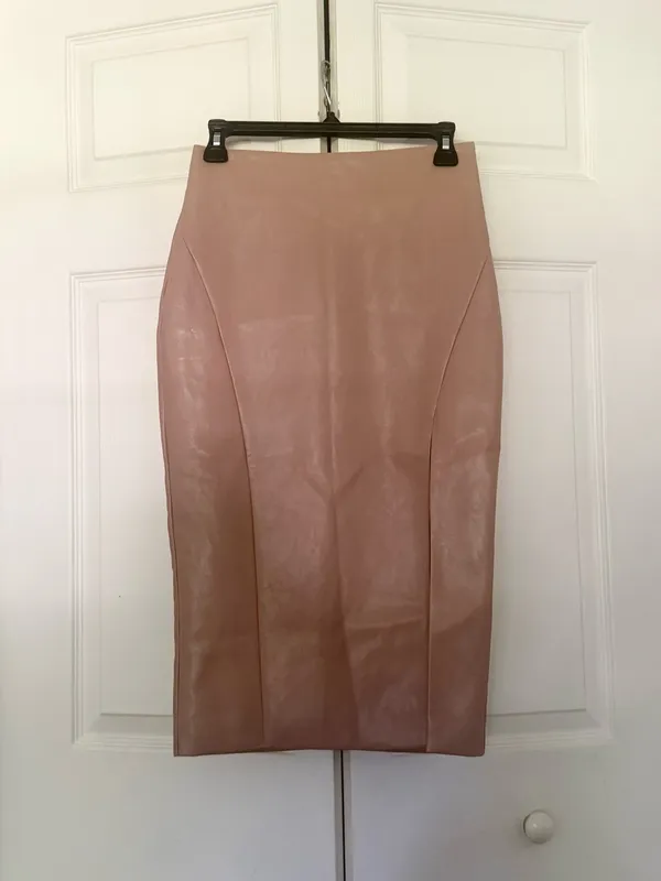 Superdown Jezabel Faux Leather Midi Skirt Nude Tan Pencil Skirt Size Small - Image 5