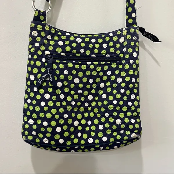 Vera Bradley crossbody‎ Purse shoulder bag, Lucky Dots, navy, green, white polka - Image 3