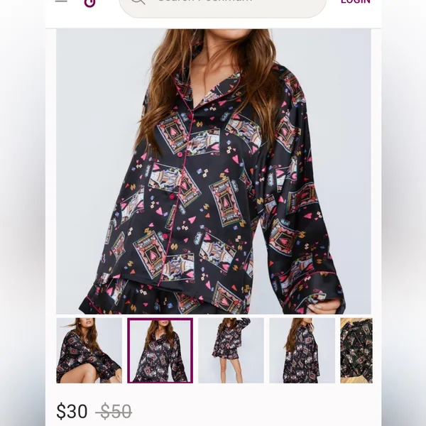 Nasty Gal Black Shirt with Colorful Queen of Hearts Accents PJ Shirt - Size 8 - Image 9