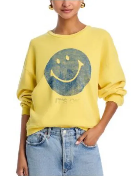 Mother The Drop Square Sweatshirt Yellow Smiley - Image 2