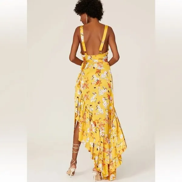 RTR Bronx and BancoNarciss Dress Sz Medium Yellow Floral asymmetrical ruffle - Image 2