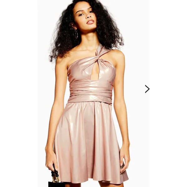 NWT TOPSHOP One Shoulder Cocktail Metallic Foil Mini Dress Gold Pink Size 2 - Image 9