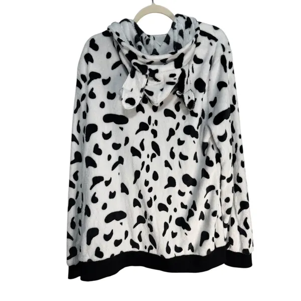 Arvil Hill Dalmatian Print Fleece Hoodie‎ Zip Up Women's XL Black White Cozy - Image 6