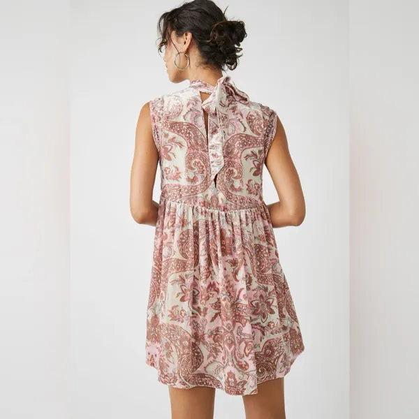 FREE PEOPLE ALL THE TIME VELVET Mini Dress Size XS Extra Small Pink PETAL COMBO - Image 6