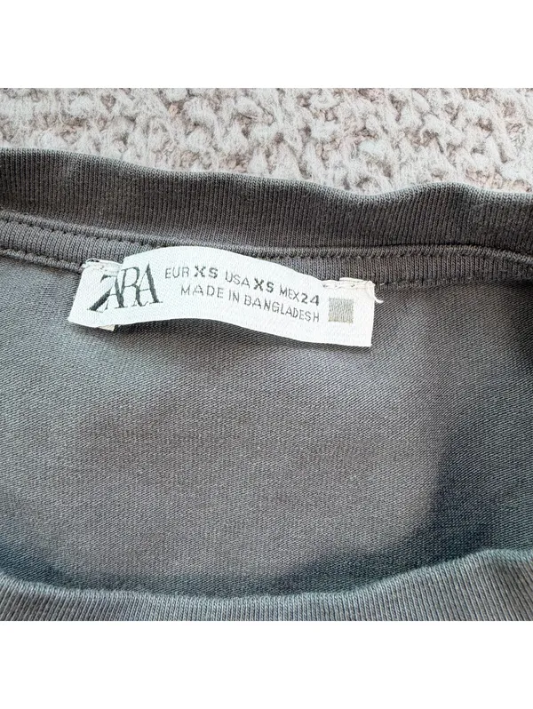 Zara Dark Gray Fitted Stretch Cropped Baby Tee Womens XS Basics Top Minimalist - Image 4
