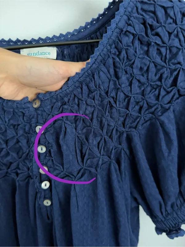 Sundance Large Peplum Short Sleeve Tee Navy Blue Relaxed Cottage Prairie - Image 2