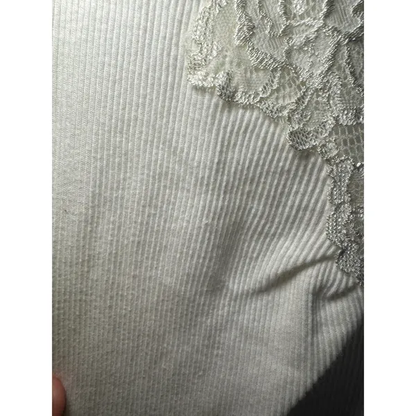 Zena Womens Ribbed Cotton Tank Top Cream Lace V-Neck Sleeveless Shirt Large - Image 3