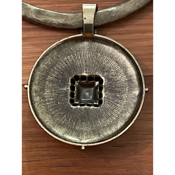 Vintage Tribal Statement Collar Necklace Aztec Disc Pendant Amber Stone Gold Ton - Image 8