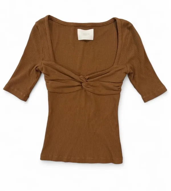 CITIZENS OF HUMANITY Parie Twist Brown Half Sleeve Rib Knit Top - Image 3
