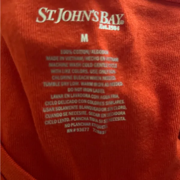 St. John’s Bay Majestic Orange 3/4 Sleeve V-Neck Shirt Size M NEW - Image 4