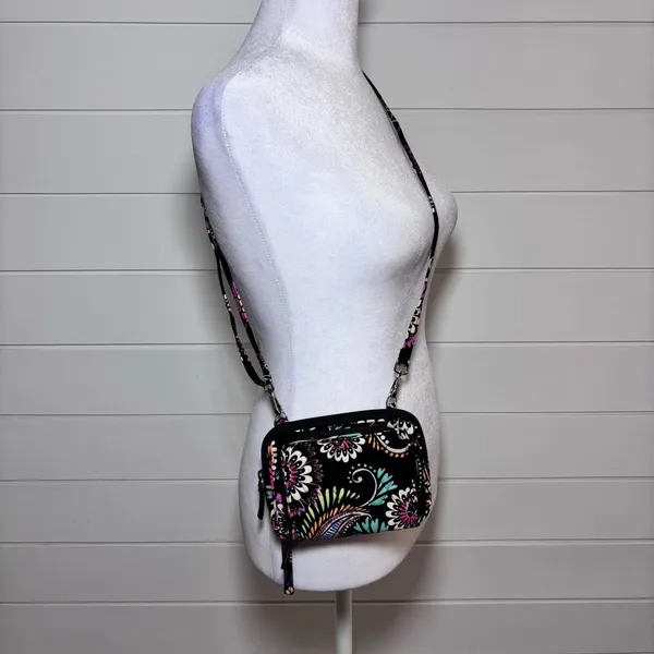 Vera Bradley wristlet/Crossbody Floral Black‎ quilted small Bag /wallet - Image 2