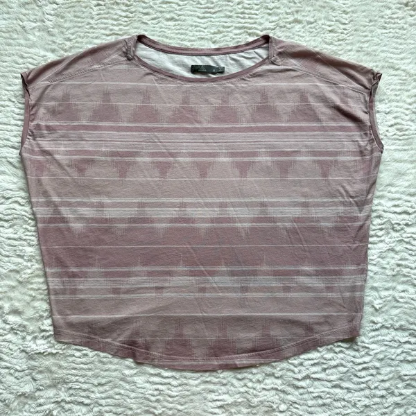 Prana Organic Cotton Oversized Boxy T Shirt Womens M Pink Aztec Geometric Print - Image 3