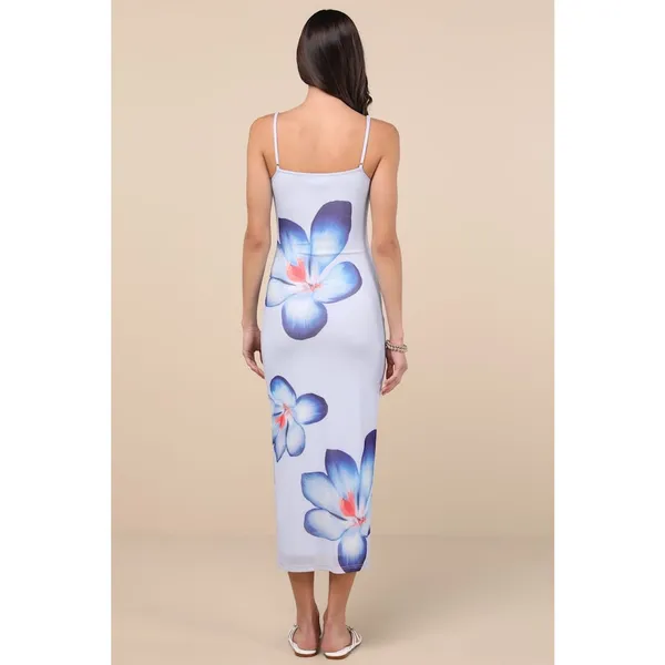 NWT Lulus Graciela Periwinkle Floral Mesh Bodycon Midi Dress Cruise Resort Sz XS - Image 3