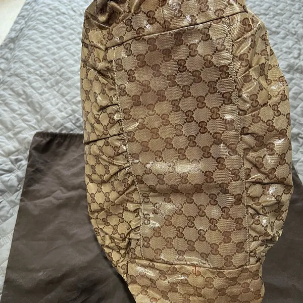 Gucci Hysteria Beige and BrownCrystal Large GG Water-resistant Shoulder Bag - Image 15