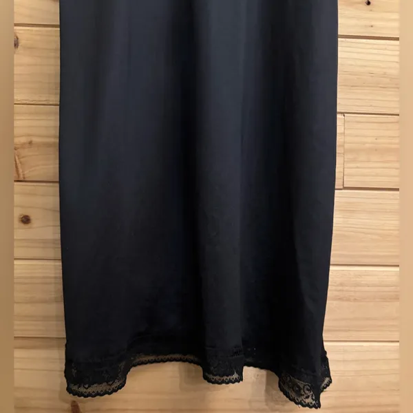 Vintage Small Black Geometric Floral Lace Trim Slip Dress Whimsigoth Fairycore - Image 2