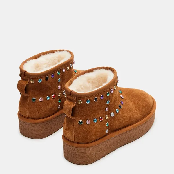 Steve Madden NEW Comfy Chestnut Brown Faux Fur Lined Suede Rhinestones Slip On Boot 10 - Image 9
