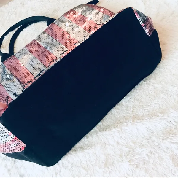 Victoria's Secret Limited Edition Pink & Silver Sequins Stripe Tote Bag Purse - Image 6