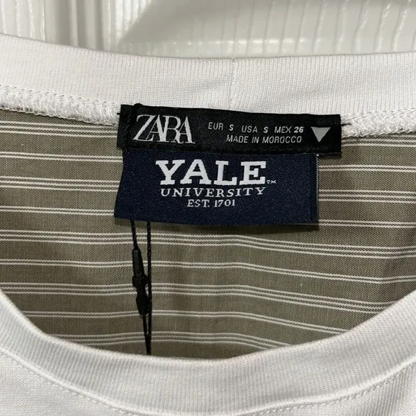 Zara White and Beige Contrasting Oversized Yale T-shirt(Size Small) - Image 6