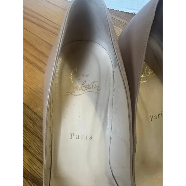Christian Louboutin Beige Patent Wedge Pumps 6.5 – Iconic Luxe Chic - Image 5