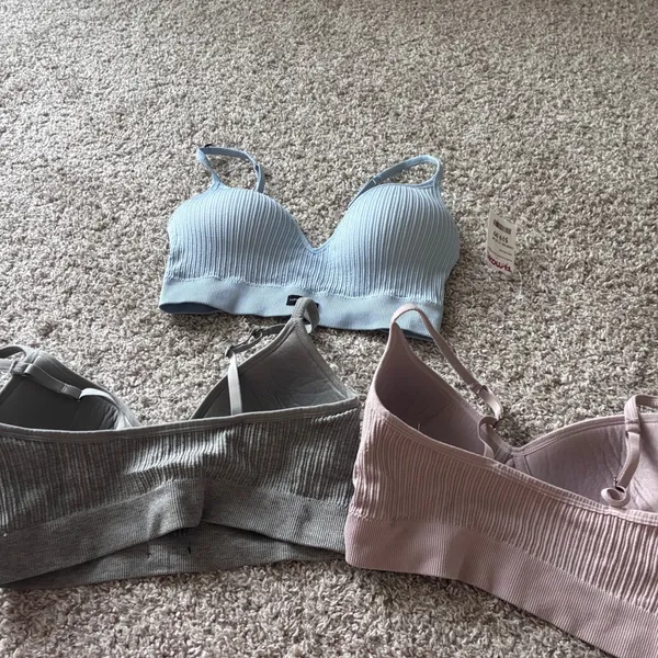 Lucky Brand Ribbed Seamless Bralette 3 Pack Blue Grey Pink Size L NEW - Image 4