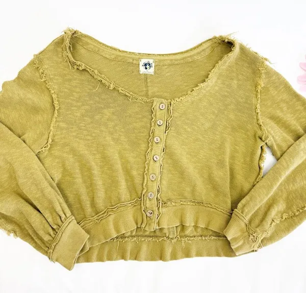 Free People X We The Free Golden Road Cardigan Curly Willow Mustard Olive Crop - Image 10