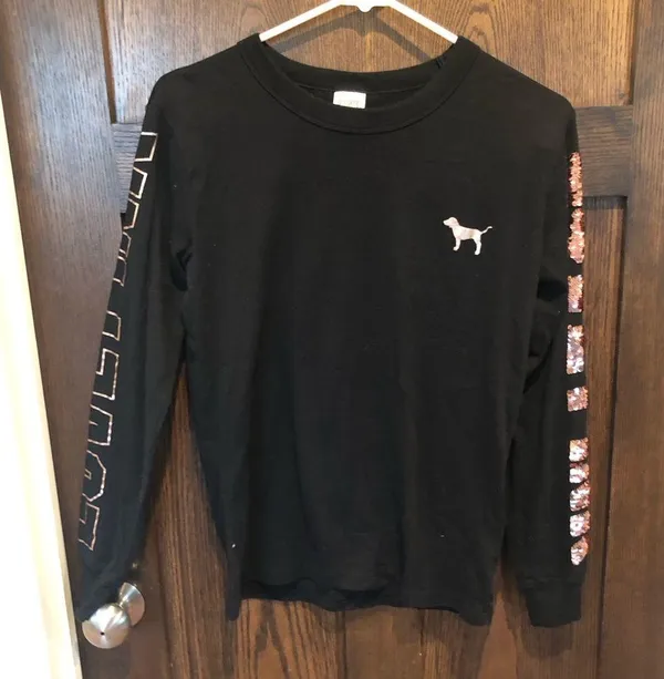 VICTORIA'S SECRET Pink Campus Long Sleeve XS Shirt Top Logo dog - pink shimmer - Image 2
