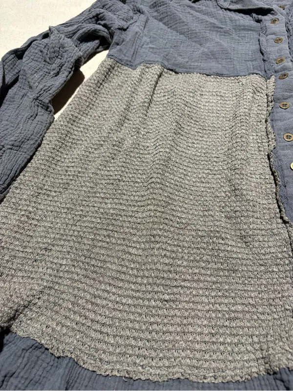 POL Button-Front Tiered Dress Gray medium boho - Image 6