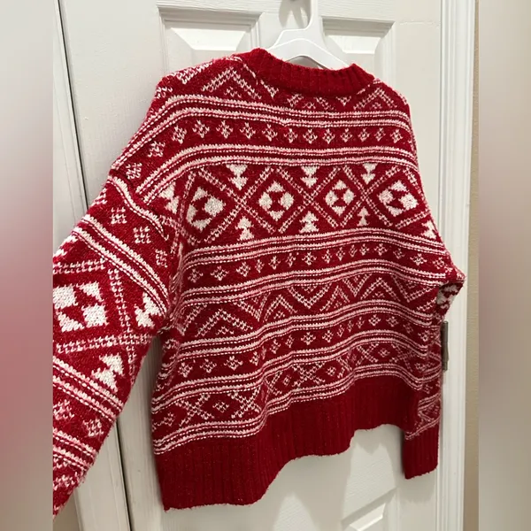 American Eagle Nordic Fair Isle Cozy Casual Sweater Size Small red white - Image 10