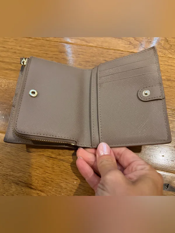 kate spade Compact Taupe Zip Wallet with Logo Plaque - Image 4