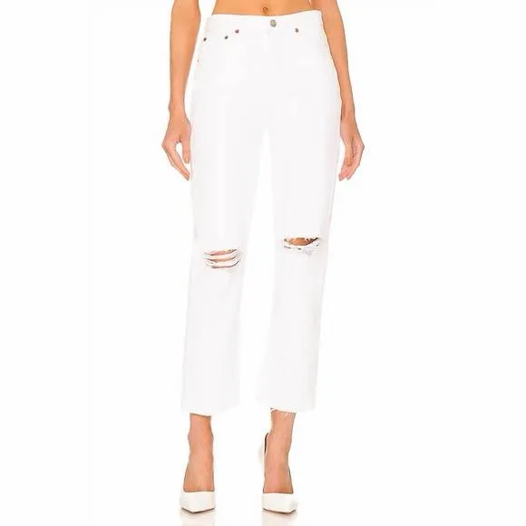 Re/Done 70s Stove Pipe Jean White Ripped Knees Raw Hem Size‎ 29 Rigid Button Fly - Image 11