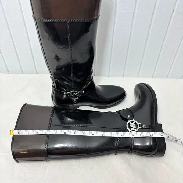 Michael Kors Fulton Tall Rain Boots Black‎ and brownSize 8 - Image 7
