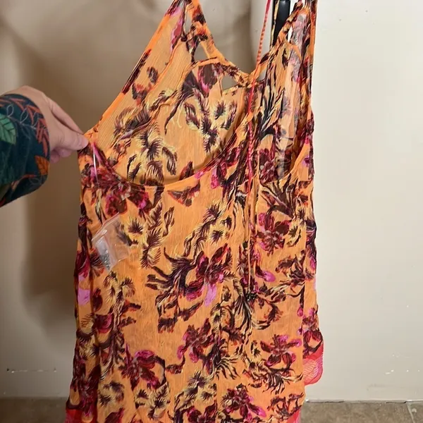 NWOT Intimately Free People Orange Floral Sheer Chemise Slip Dress Boho Sz Large - Image 12